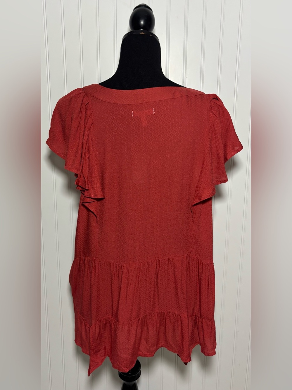 Maurices Ruffled Babydoll Blouse Cap Sleeve Rust Red Womens Size XXL Flowy Boho - Picture 5 of 16